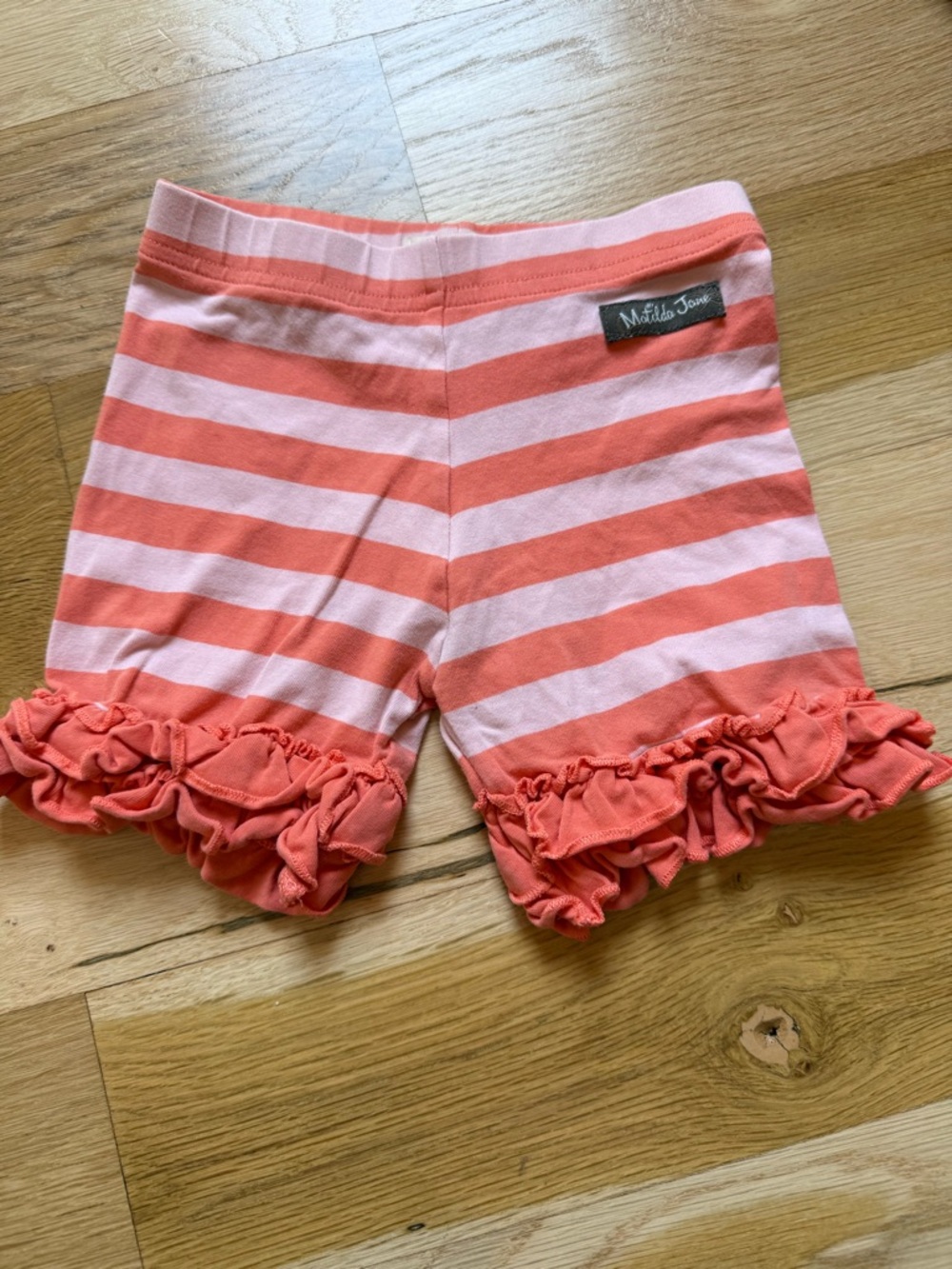 Matilda Jane Coral and Light Pink Striped Ruffle Shorts